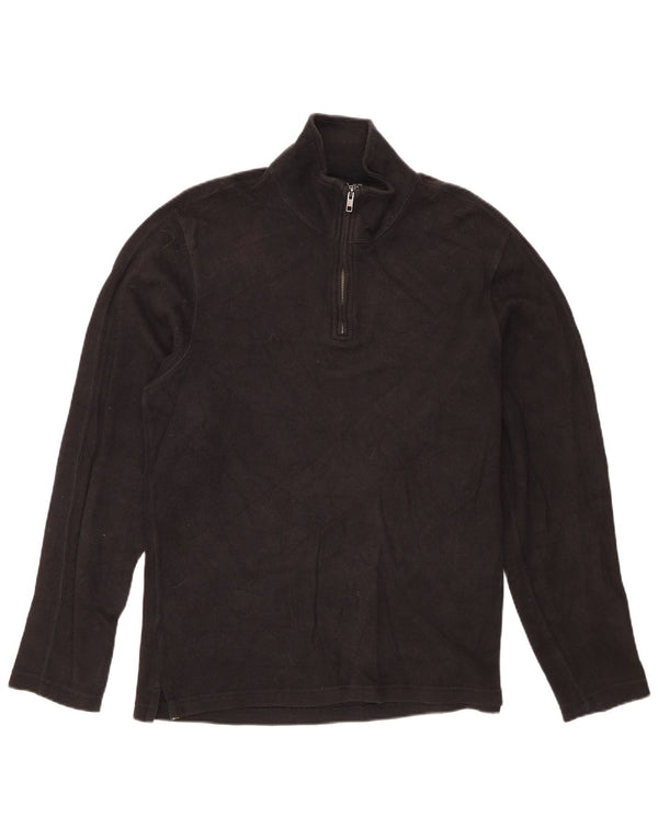 Eddie Bauer Suéter masculino com zíper e gola alta de algodão preto médio