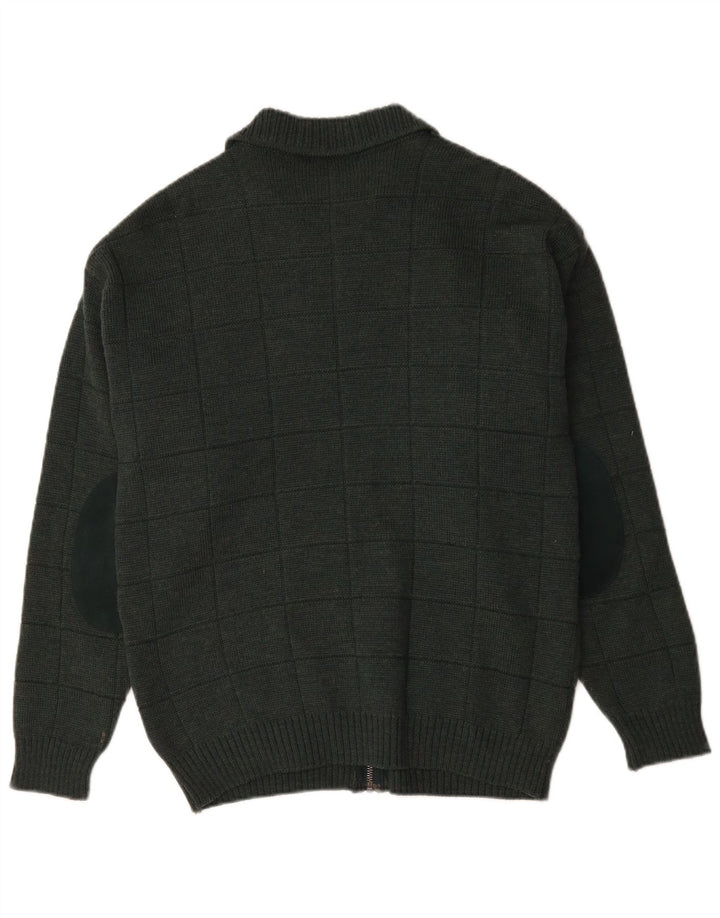 Suéter cardigã masculino St. Michael da Marks & Spencer, lã xadrez verde pequena