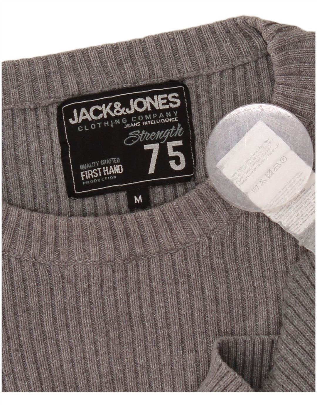 JACK & JONES Suéter masculino com gola redonda e algodão cinza médio