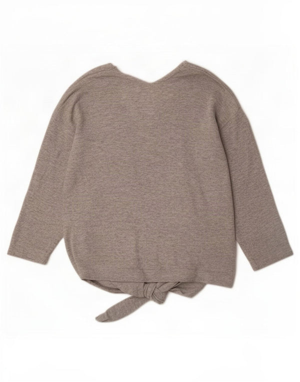 Suéter feminino Marks & Spencer manga 3/4 com decote em V Reino Unido 14 grande cinza