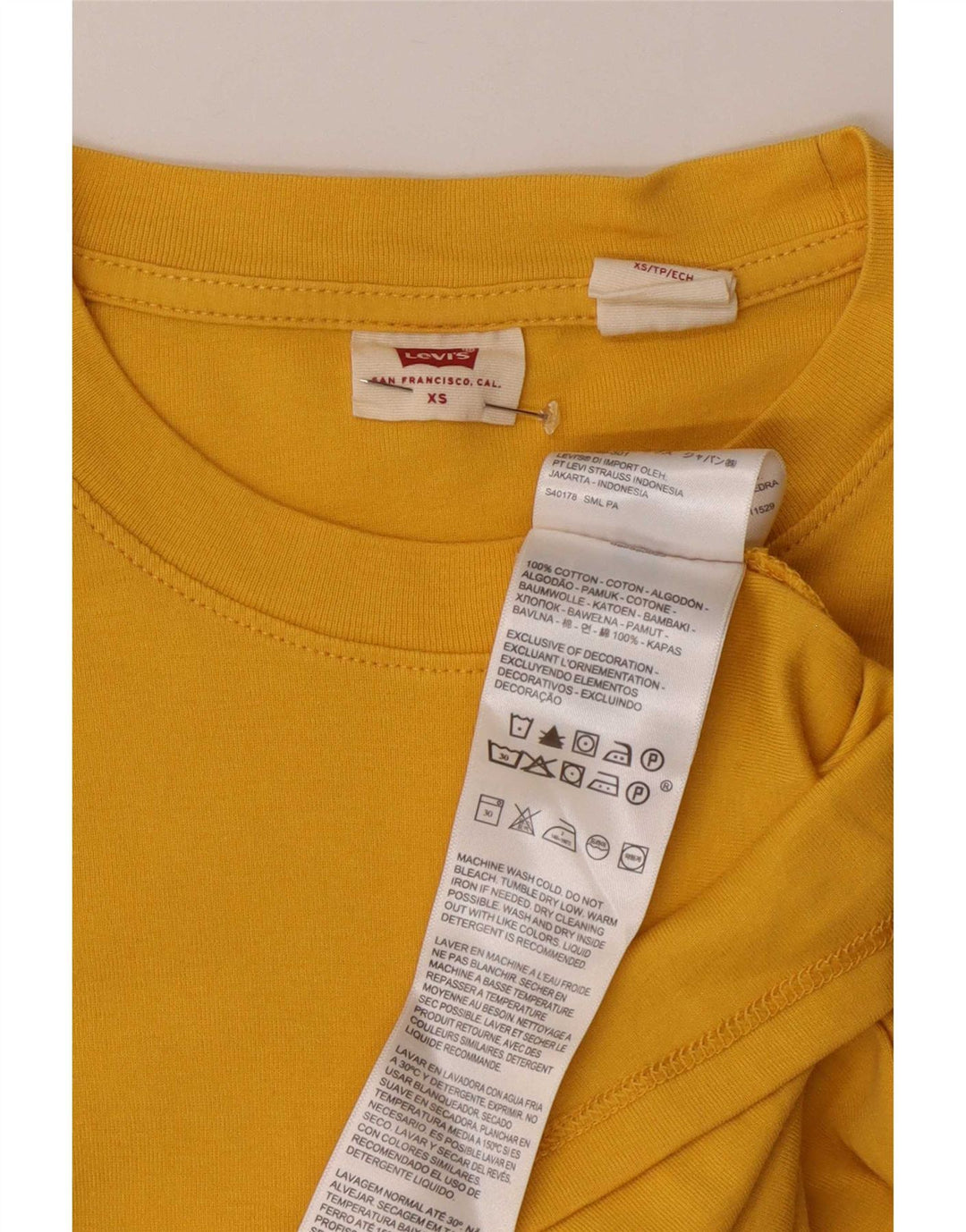 Top feminino Levi's manga comprida UK 6 XS algodão amarelo