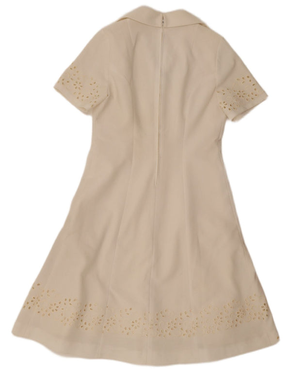 Vestido vintage feminino evasê IT 42 poliéster floral branco médio