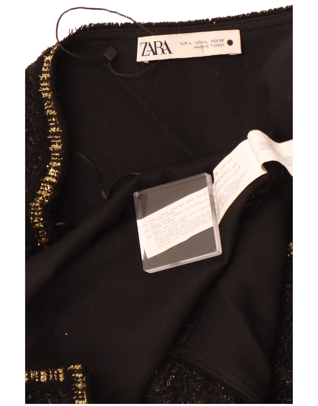 Túnica feminina ZARA top de um ombro Reino Unido 14 grande acrílico preto manchado