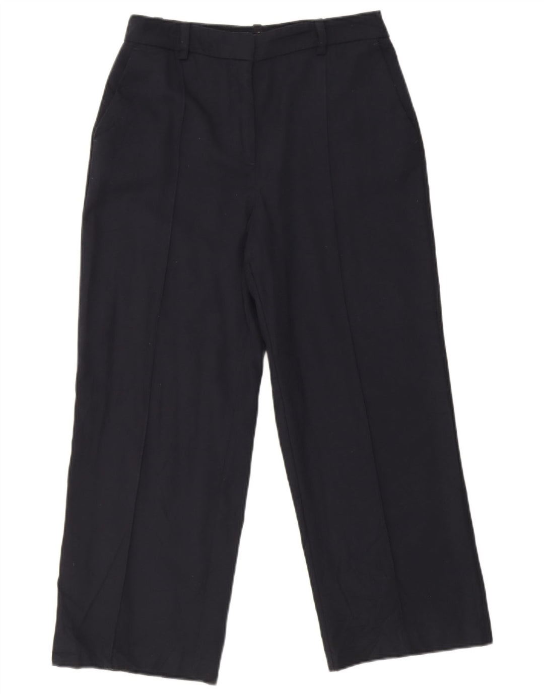 Calça feminina reta cortada Zara médio W28 L25 azul marinho poliéster