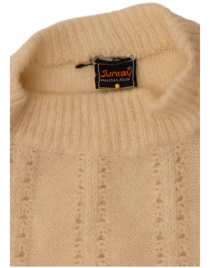 Suéter feminino vintage com gola tartaruga UK 14 médio off white
