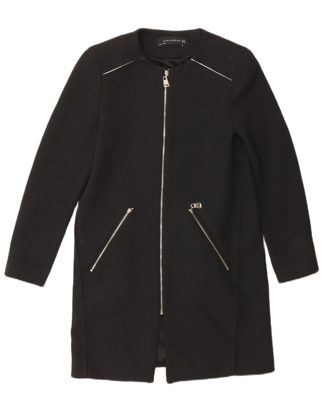 Sobretudo feminino Zara UK 6 XS preto poliéster