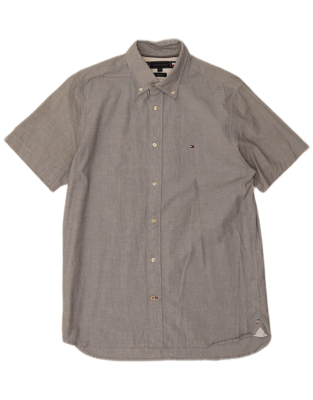 TOMMY HILFIGER Camisa masculina de manga curta regular fit algodão cinza médio