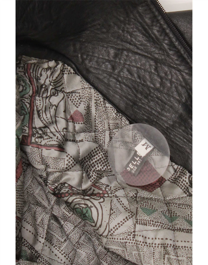 Jaqueta de couro vintage para meninas de 7 a 8 anos, couro preto médio
