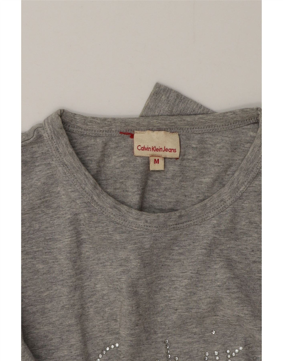 Calvin Klein Jeans Feminino Top Gráfico Manga Longa Reino Unido 12 Médio Cinza Flecked