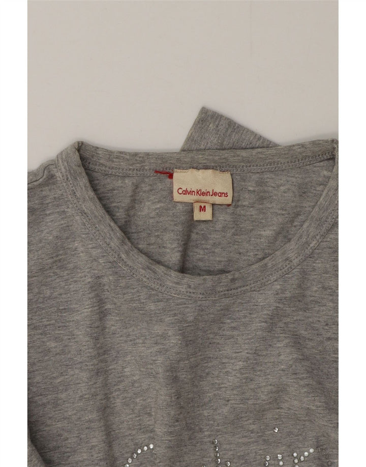 Calvin Klein Jeans Feminino Top Gráfico Manga Longa Reino Unido 12 Médio Cinza Flecked