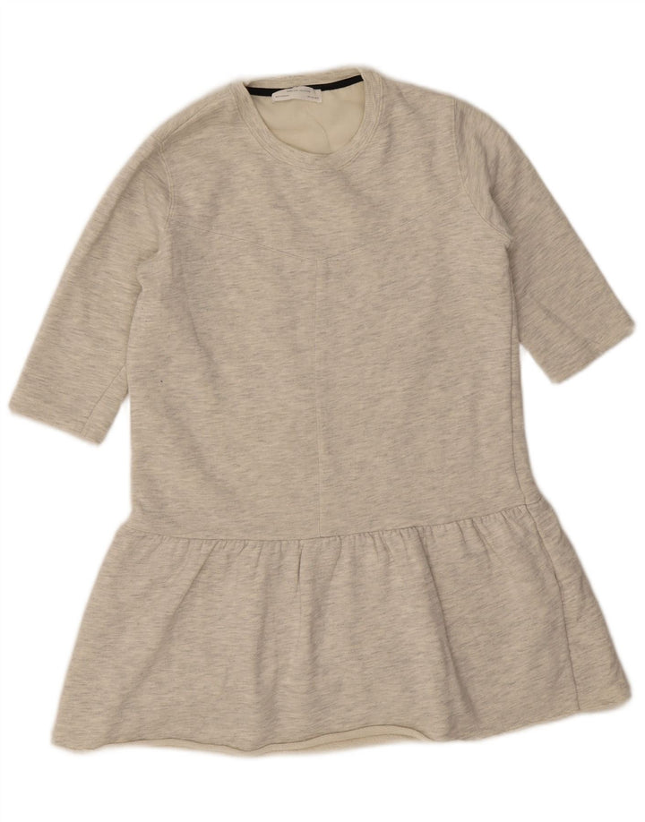 Vestido túnica feminino Zara UK 10 pequeno poliéster manchado cinza