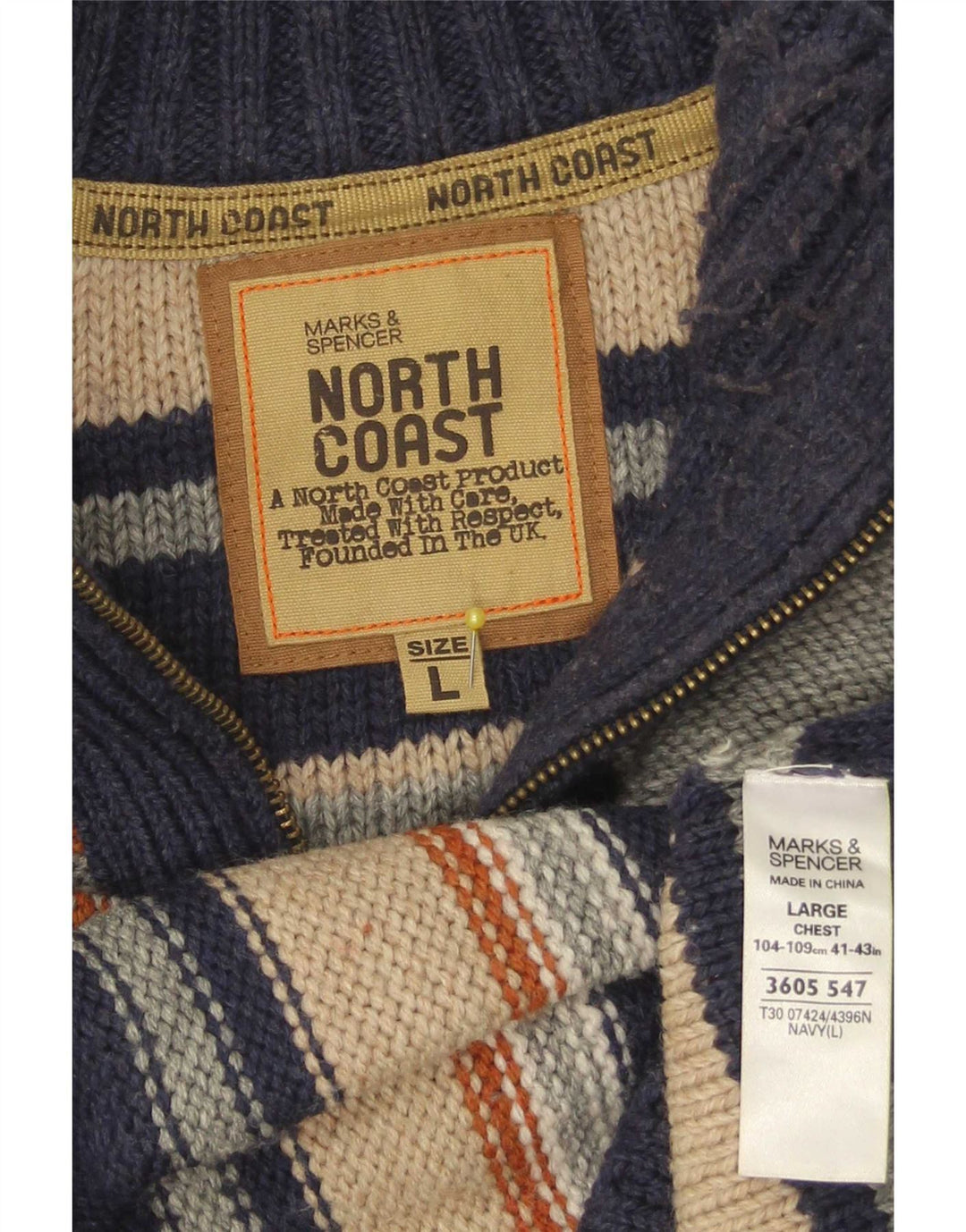 Suéter masculino Marks & Spencer North Coast com zíper e gola grande azul marinho