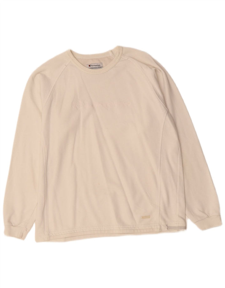 Champion feminino gráfico oversized moletom jumper UK 10 pequeno off white