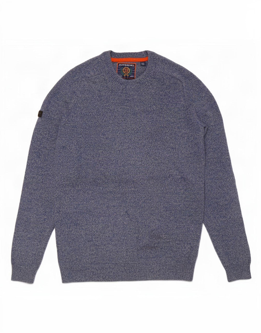 Suéter masculino Superdry com gola redonda, lã de carneiro manchada azul médio