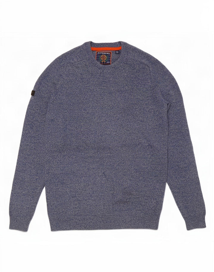 Suéter masculino Superdry com gola redonda, lã de carneiro manchada azul médio