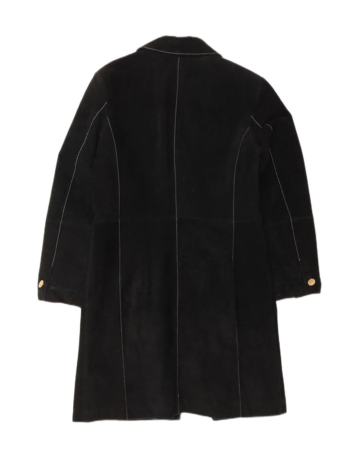 Sobretudo feminino de camurça VINTAGE Reino Unido 12 couro preto médio
