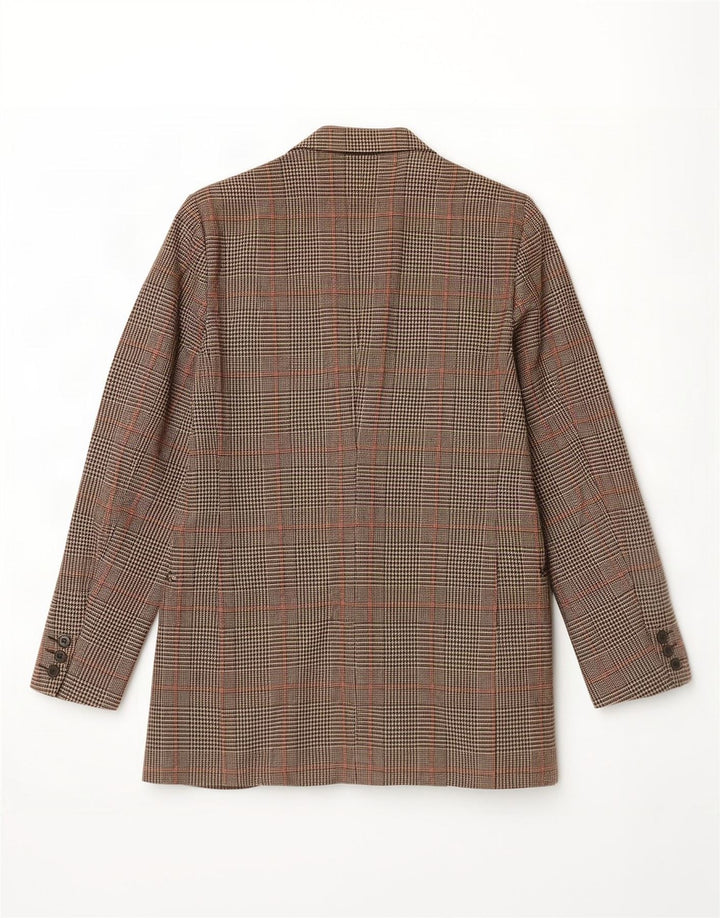 Jaqueta blazer masculina vintage com 3 botões Reino Unido 38 Houndstooth marrom médio