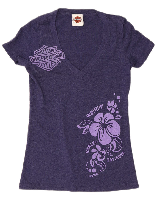 Camiseta feminina gráfica Harley Davidson Reino Unido 8 pequena azul marinho floral