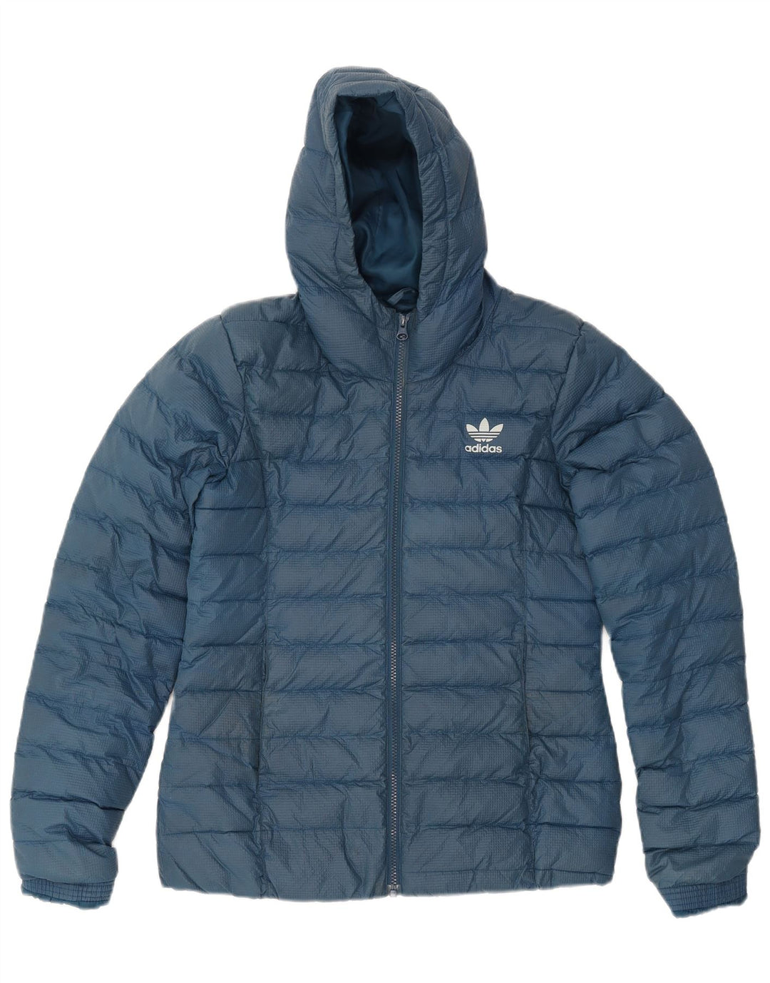 Jaqueta Adidas Feminina Com Capuz Acolchoada UK 14 Médio Azul Nylon