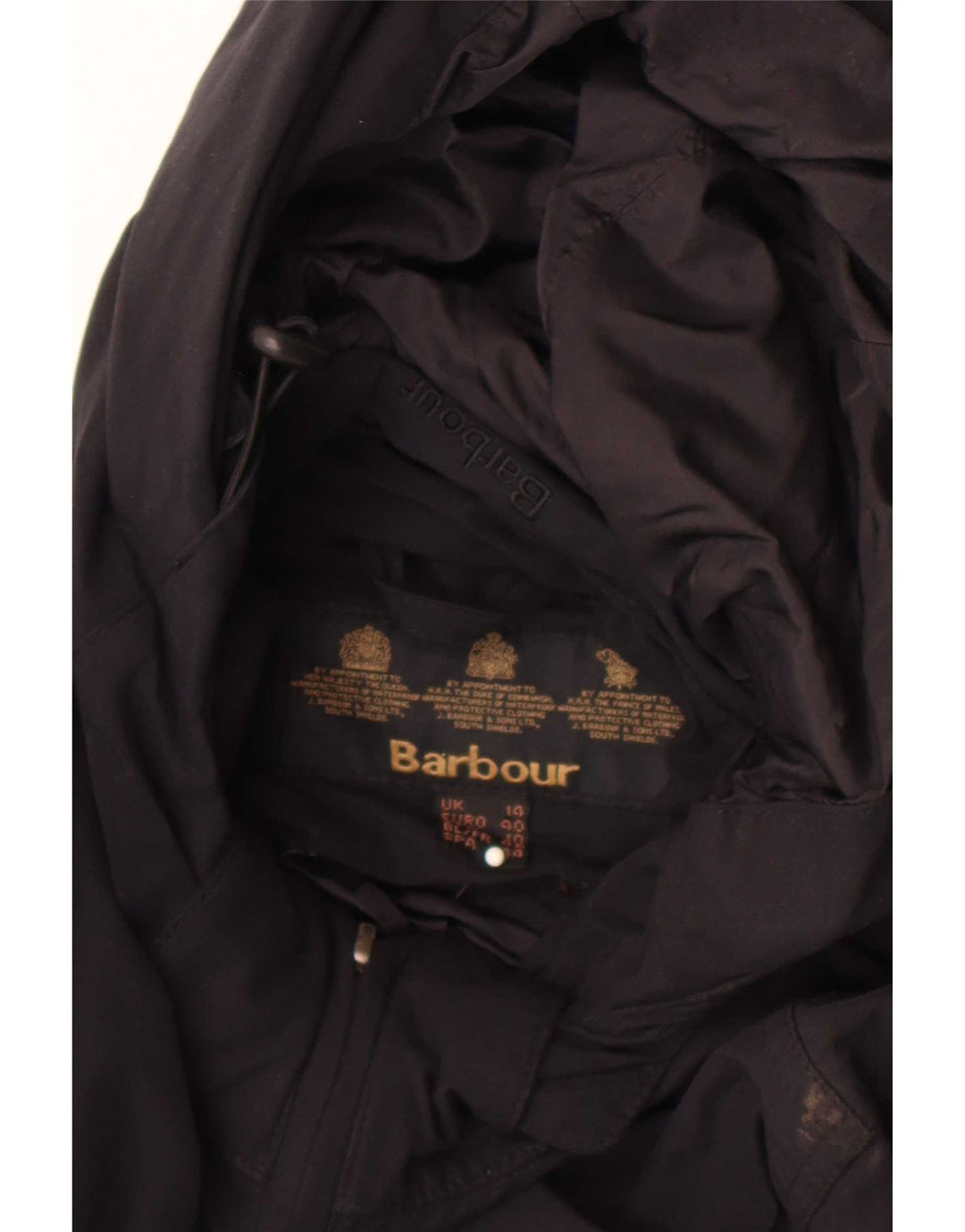 Jaqueta de chuva feminina com capuz Barbour Reino Unido 14 grande algodão preto