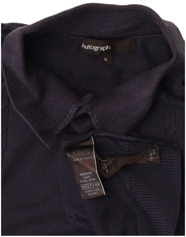 Suéter masculino Marks & Spencer Autograph com gola polo azul marinho médio