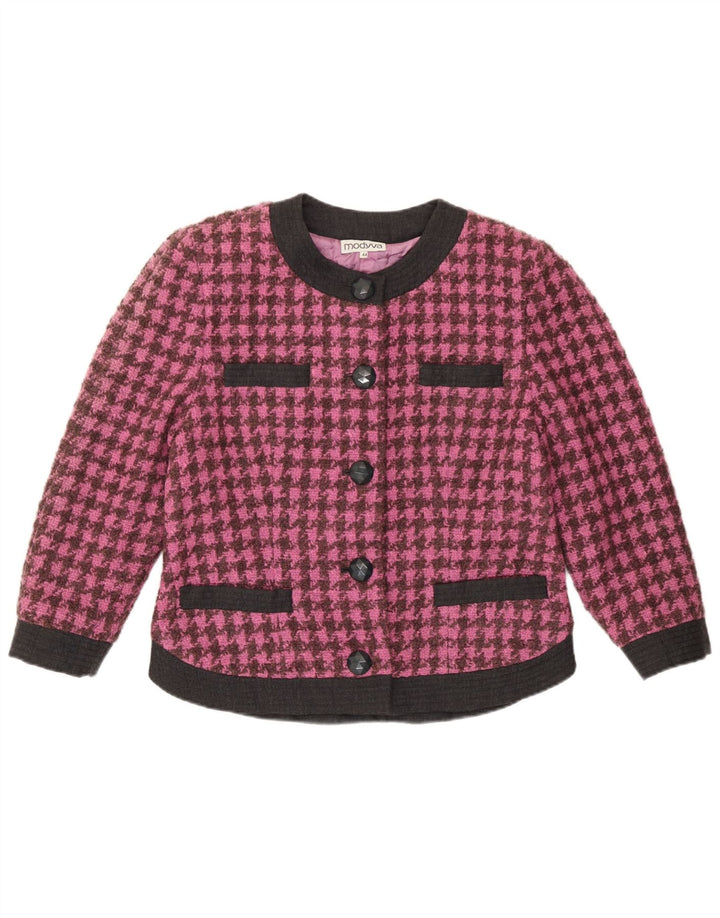 Jaqueta blazer feminina Modyva manga 3/4 IT 44 rosa médio houndstooth