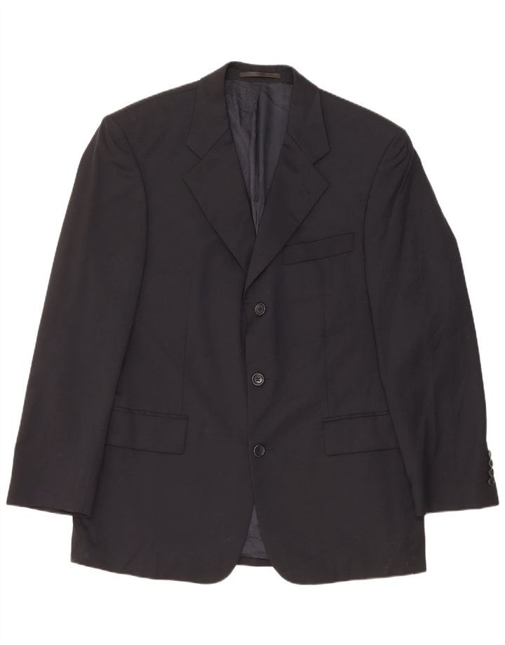 Jaqueta blazer masculina Hugo Boss com 3 botões UE 50 grande lã virgem azul marinho