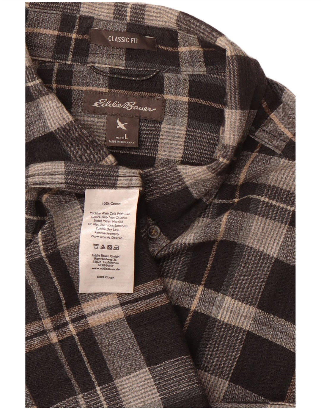 Camisa masculina de flanela de ajuste clássico EDDIE BAUER grande algodão xadrez cinza