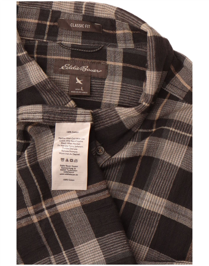 Camisa masculina de flanela de ajuste clássico EDDIE BAUER grande algodão xadrez cinza