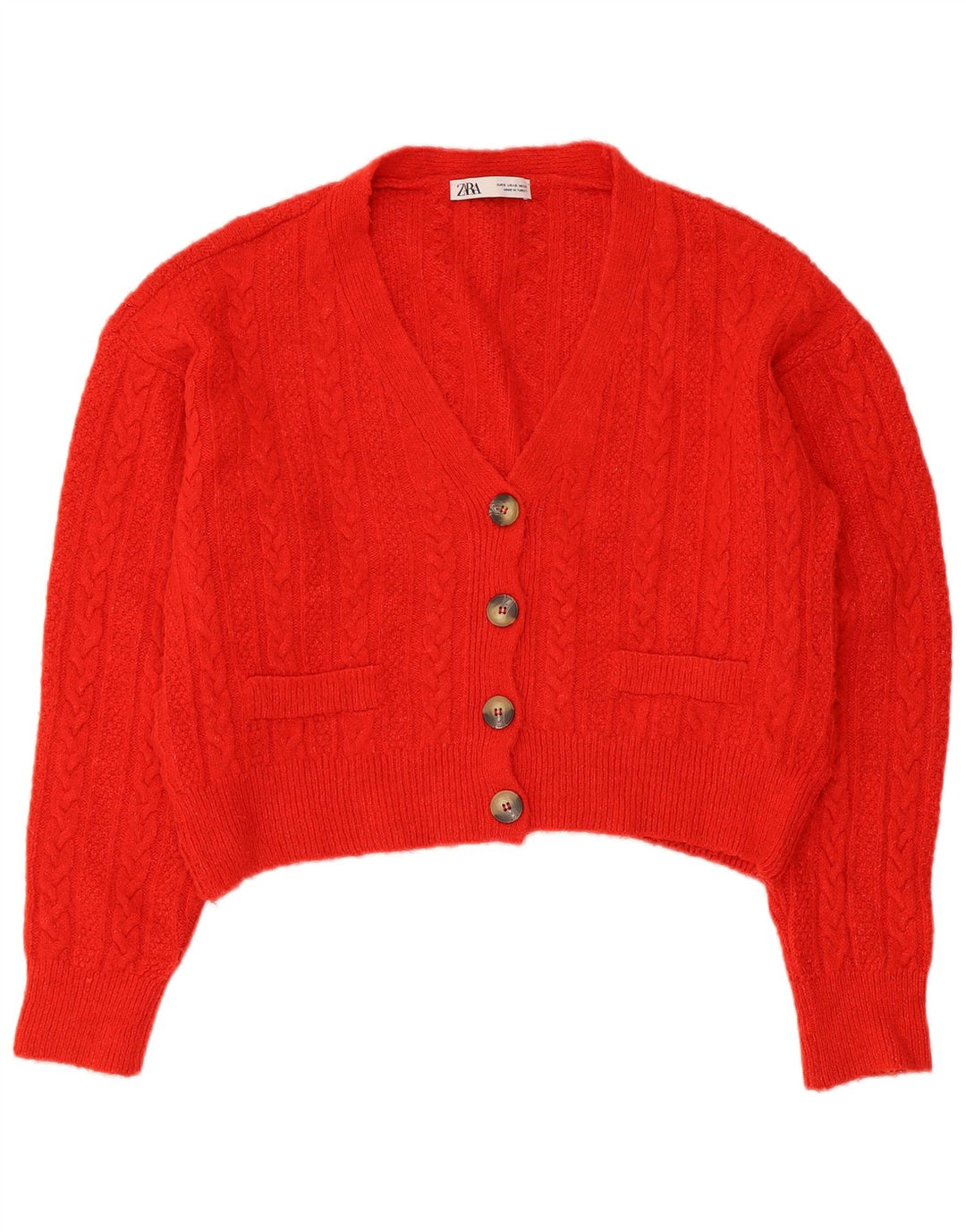 Zara Suéter Cardigan Feminino Crop Oversized Reino Unido 10 Pequeno Vermelho
