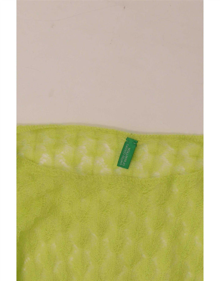 Top feminino transparente de manga comprida Benetton UK 16 grande verde