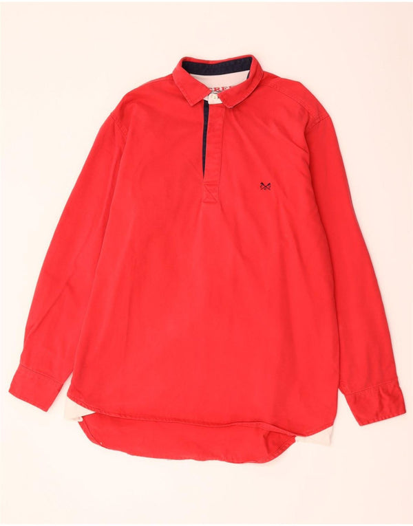 Camisa polo masculina de rugby de manga comprida Crew Clothing algodão vermelho médio