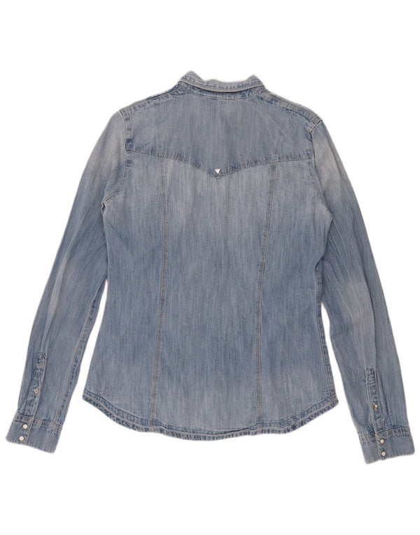 Camisa jeans feminina Guess Reino Unido 8 algodão azul pequeno