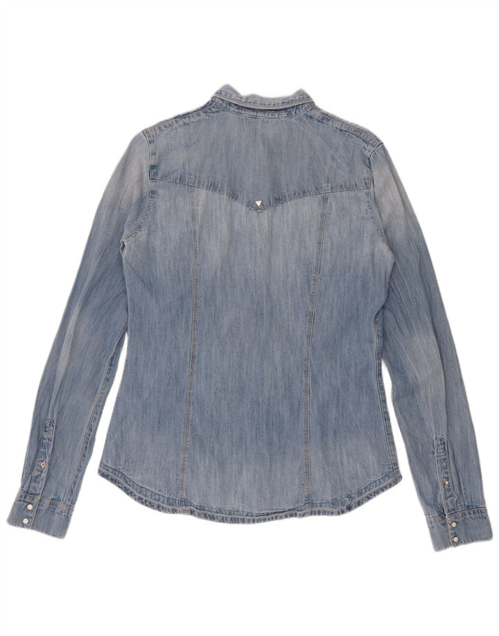 Camisa jeans feminina Guess Reino Unido 8 algodão azul pequeno