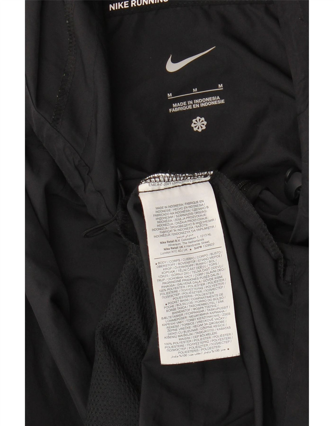 Jaqueta de chuva masculina NIKE com capuz UK 38 poliéster preto médio