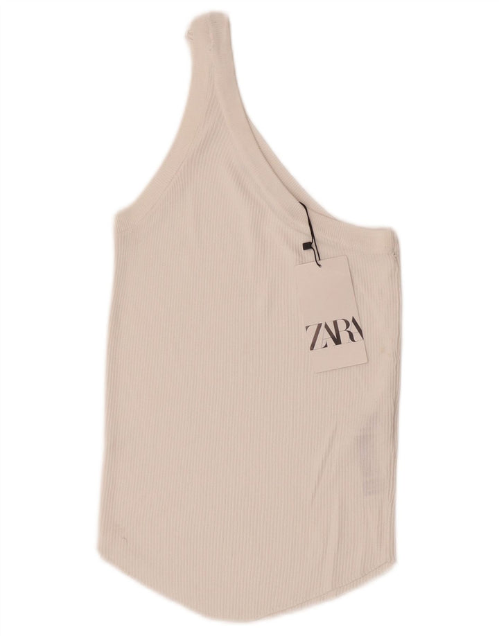 Top feminino de um ombro Zara UK 12 viscose branca média