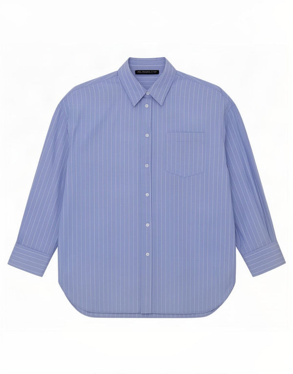 Camisa oversized feminina Zara Reino Unido 16 grande algodão listrado azul