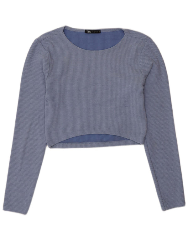 Zara Womens Crop Top UK 12 Poliéster Azul Médio