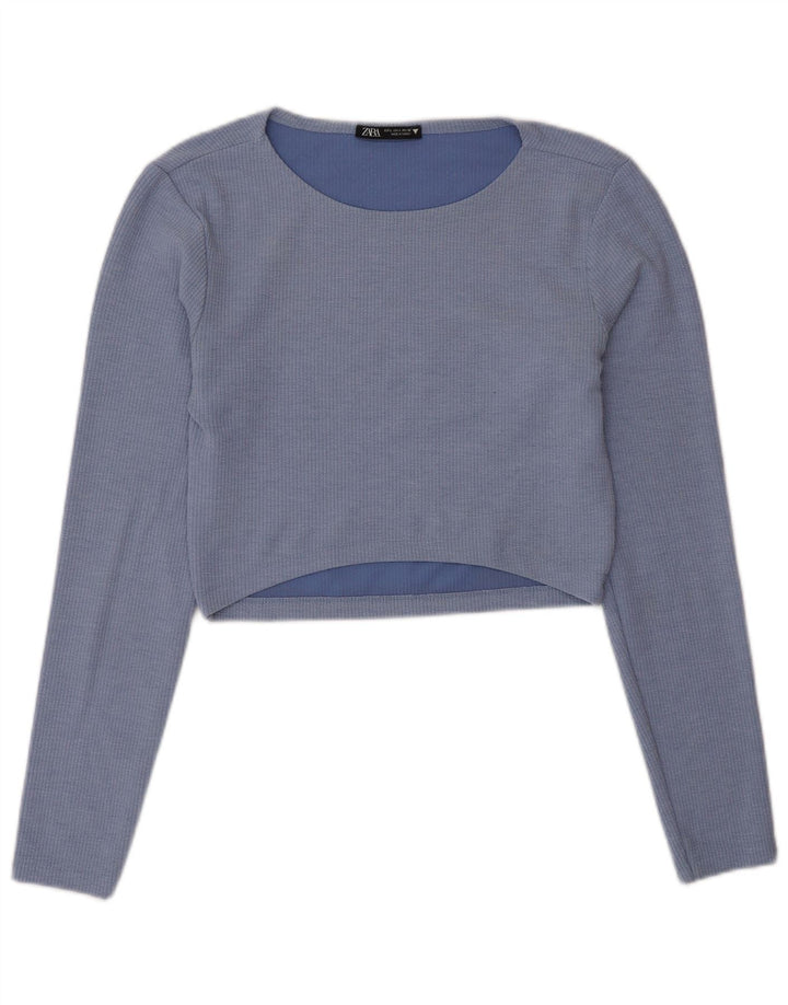 Zara Womens Crop Top UK 12 Poliéster Azul Médio