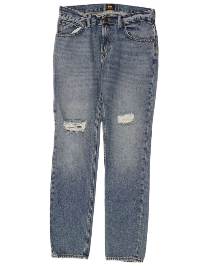 Lee Womens Rider Distressed Slim Jeans W30 L32 Azul Algodão