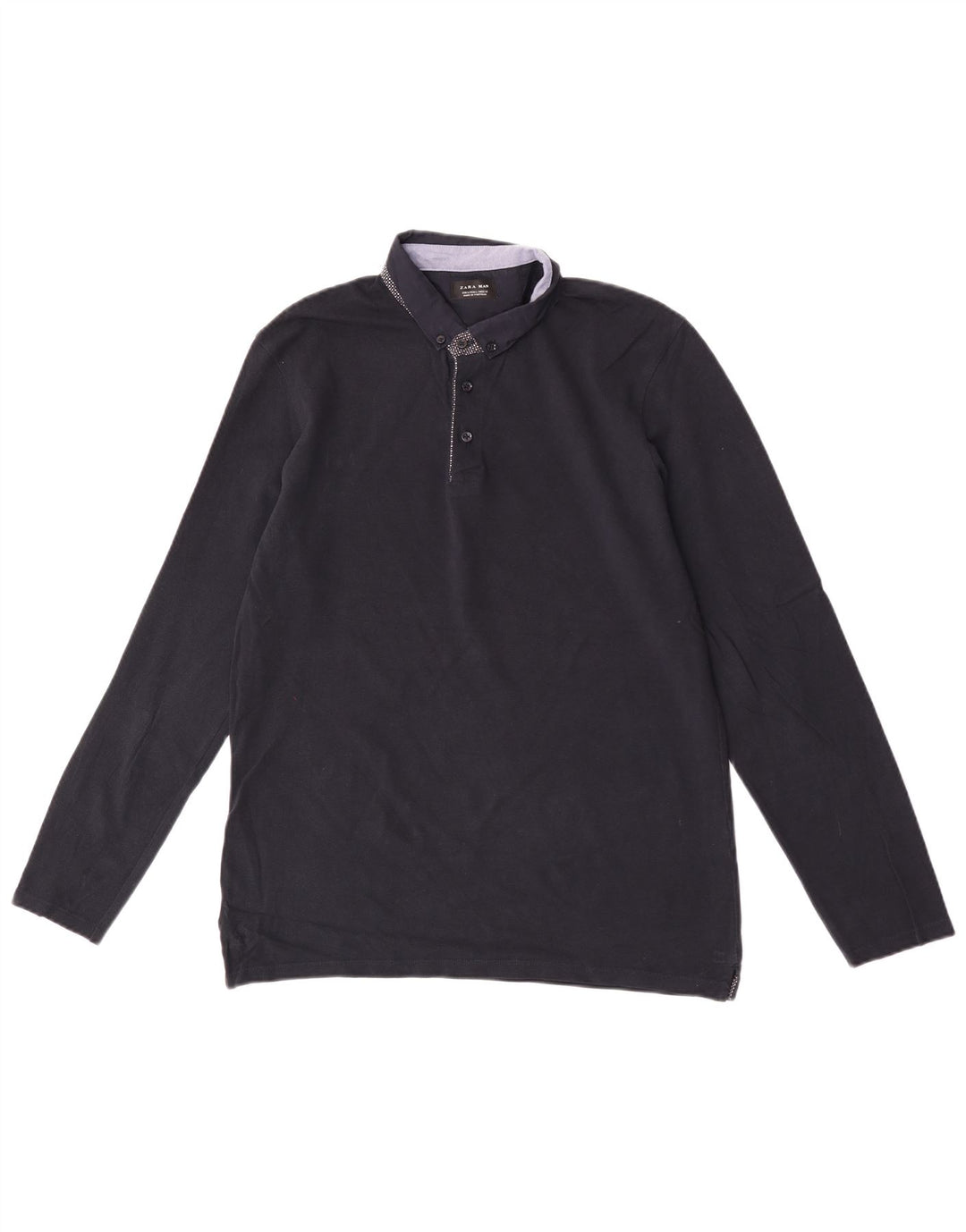 Zara Camisa polo masculina de manga comprida grande azul marinho