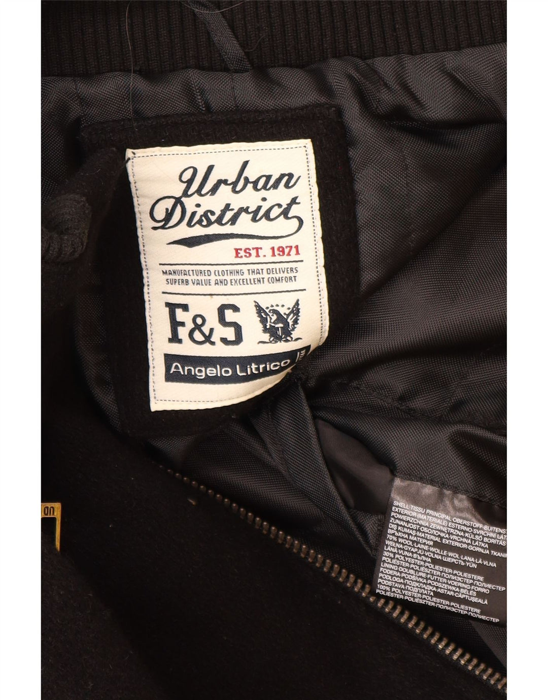 Jaqueta bomber militar masculina ANGELO LITRICO UK 42 XL lã preta