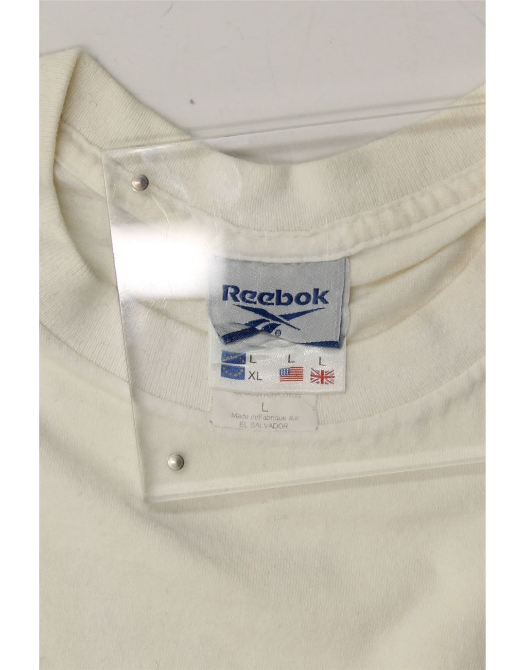 REEBOK Womens T-Shirt Top UK 16 Large Off White Cotton Vintage Reebok and Second-Hand Reebok from Messina Hembry 
