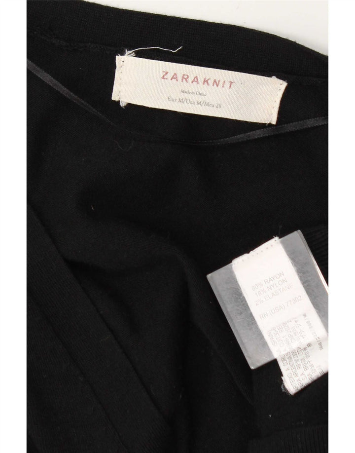 Suéter cardigã feminino Zara Reino Unido 14 médio preto rayon