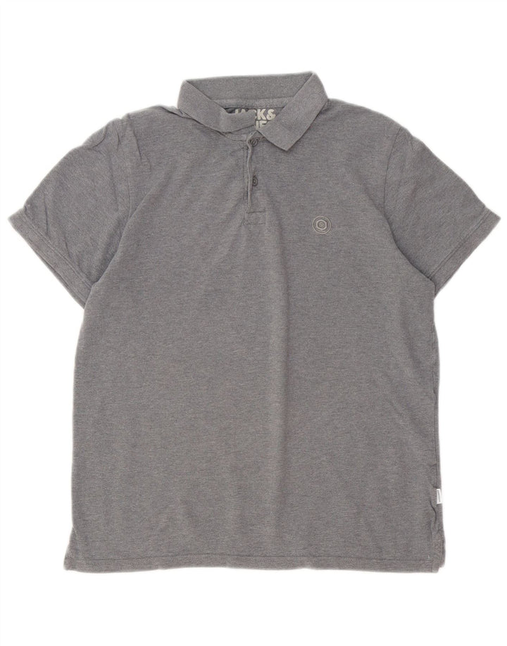 Camisa polo masculina Jack & Jones de algodão manchado cinza médio