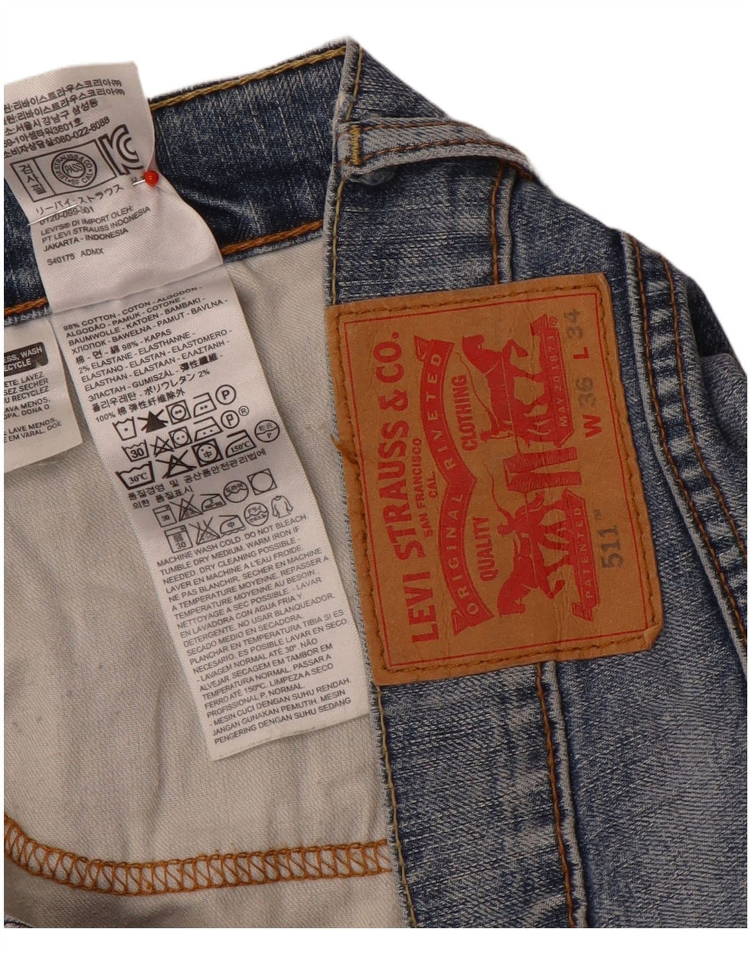 Calça Jeans Levis 511 Slim Masculina W36 L34 Azul Algodão