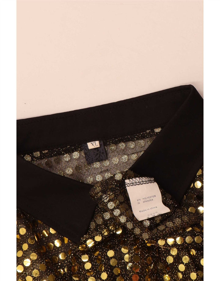 Blusa feminina vintage UK 18 XL poliéster dourado