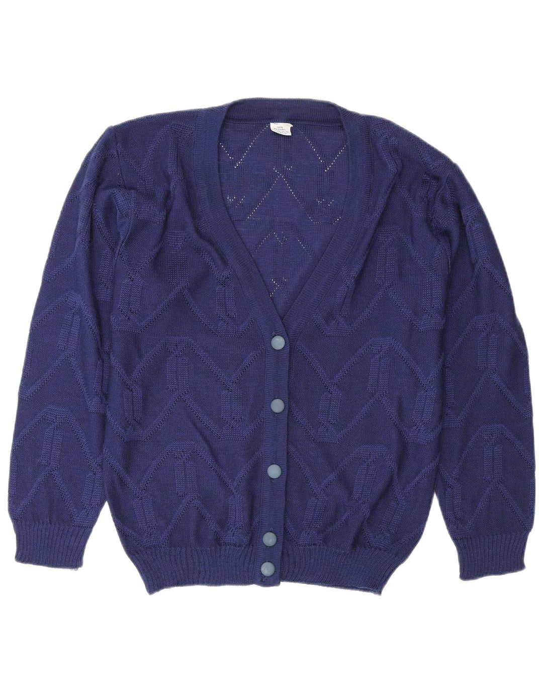 Suéter cardigã feminino vintage UE 38/40 azul médio Chevron poliacrílico