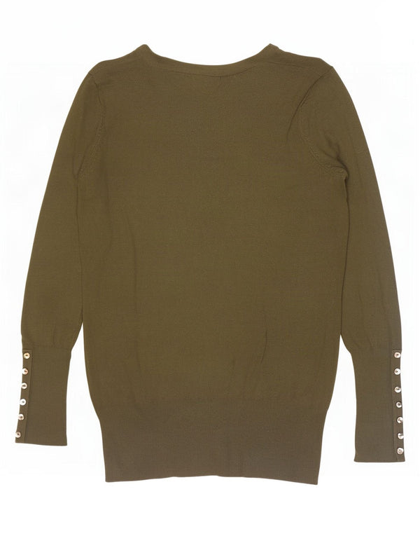 Suéter feminino Zara com decote em V Reino Unido 14 grande rayon cáqui