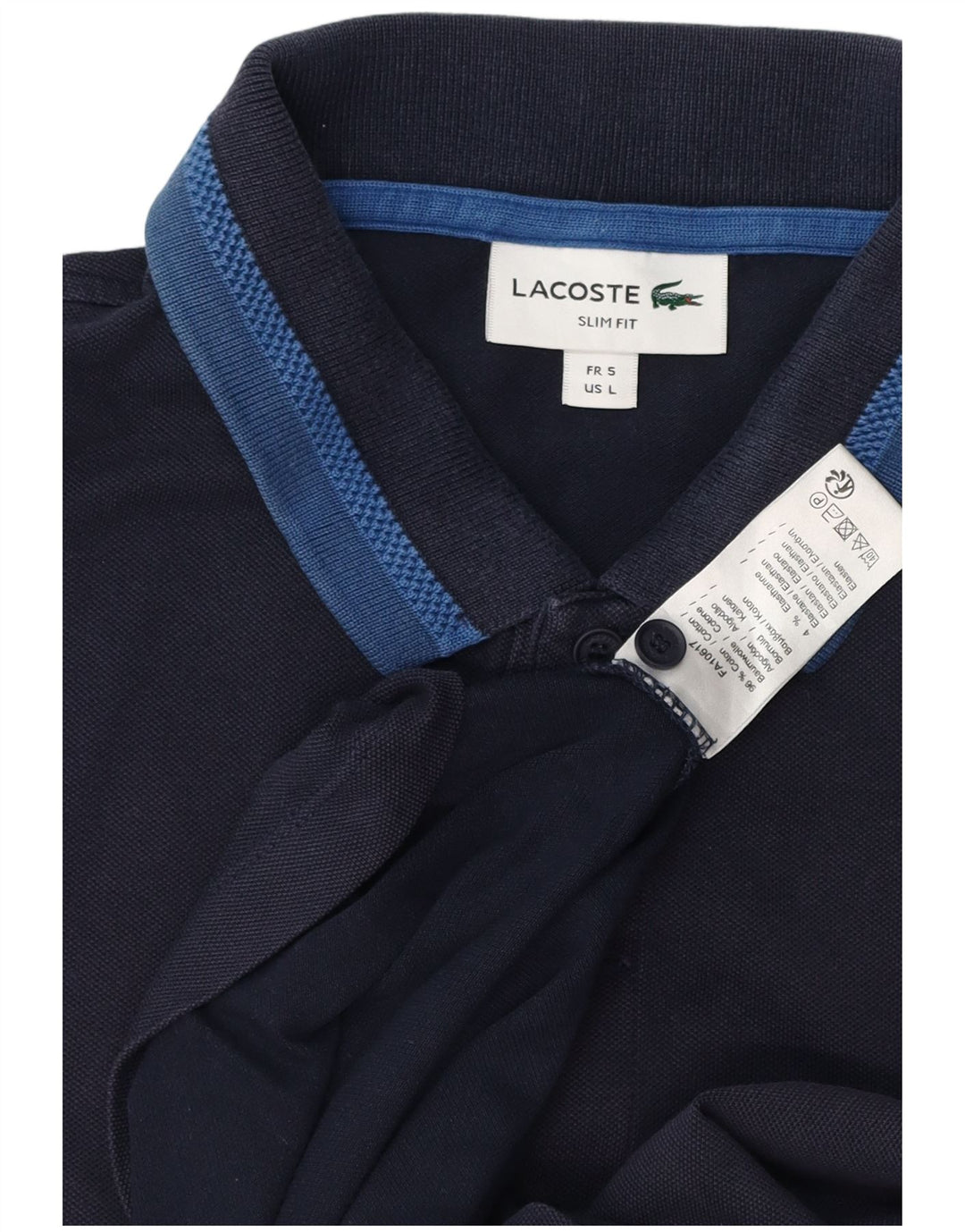 Camisa polo masculina LACOSTE Slim Fit tamanho 5 grande algodão azul marinho